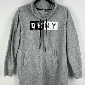 DKNY Sport Sweater Sweatshirt Size S Relaxed Gray Long Sleeve Cowl Neck Stretch